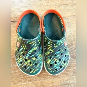 CROCS Kids Sandals - Green and Orange Pattern size 13 Child Clogs Crocs 13c
